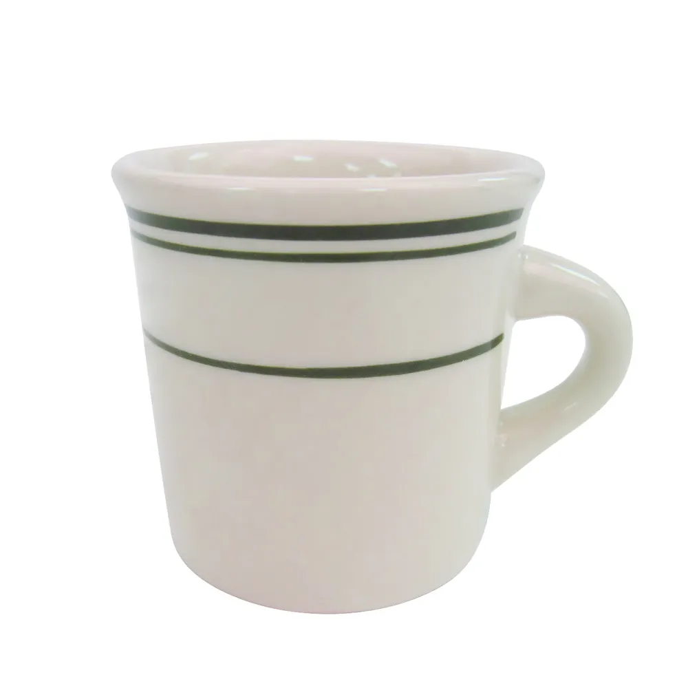 CAC China GS-38 8‑Oz Ceramic Mug, 3‑3/8" Dia x 3‑1/2" H, Green Band/American White Finish - 1 Dozen