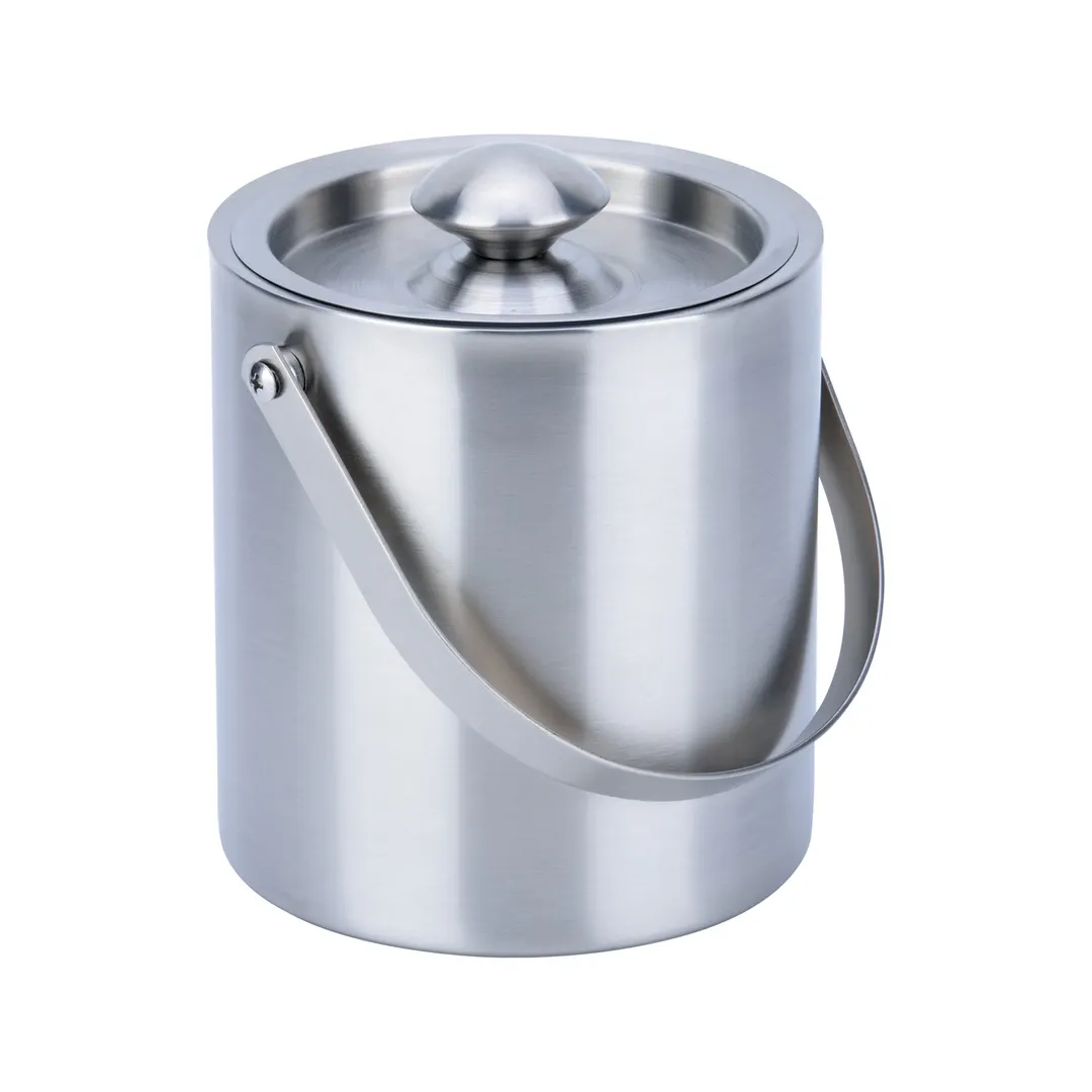 CAC China ICBS-66 Stainless Steel Ice Bucket, 66 oz., Double-Wall, Handled, with Cover, Silver