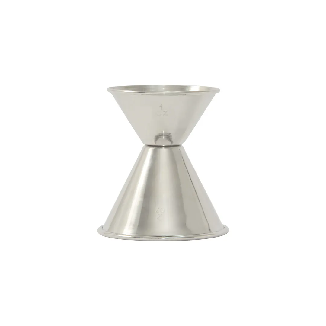 CAC China JG10-200 Stainless Steel Bar Jigger, 1 oz / 2 oz Dual Capacity, Rolled Edge Design