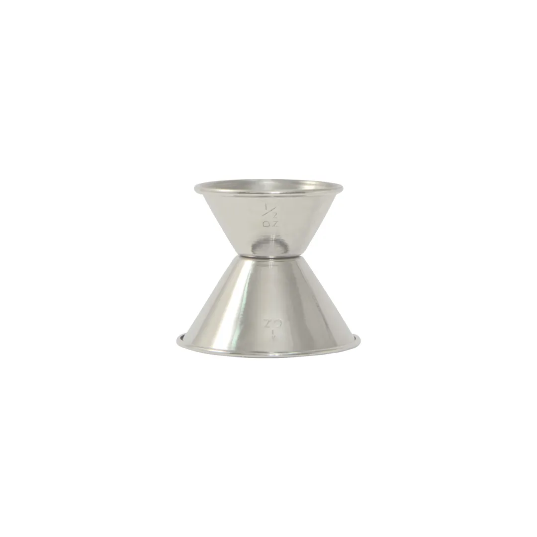 CAC China JG50-100 Stainless Steel Jigger, 1/2 oz. x 1 oz., Rolled Edge