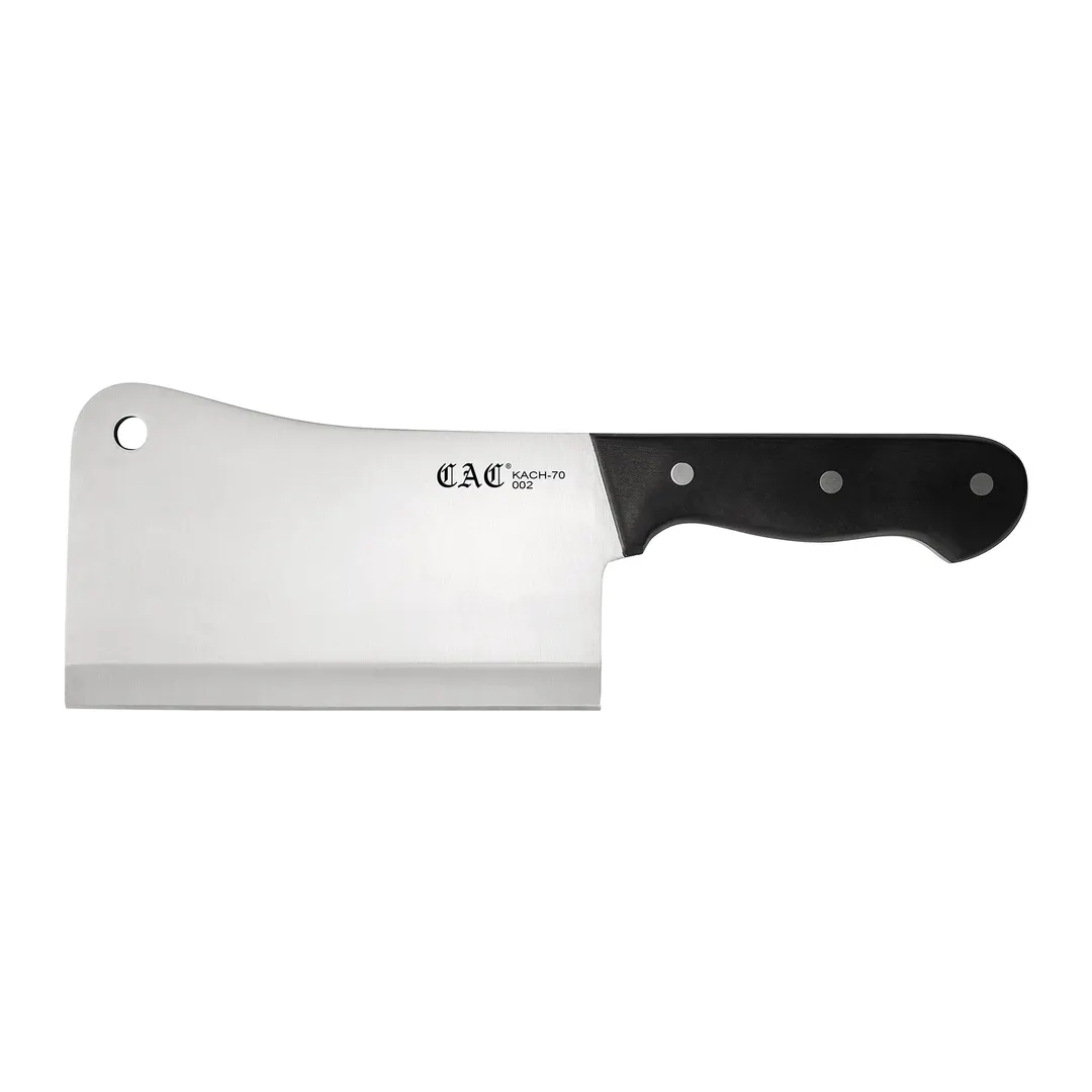CAC China KACH-70 Asian Cleaver Knife, 7" High-Carbon Steel Blade, Black Handle