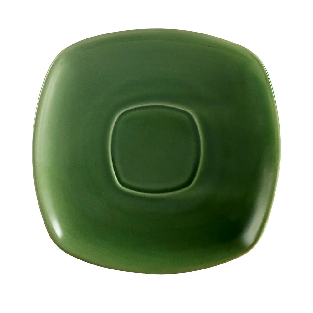 CAC China KC-2-G Square Arts Saucer, 6" x 6" x 0.75" Green Ceramic, Microwave Safe - 1 Dozen