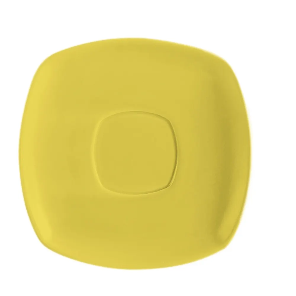 CAC China KC-2-SFL Square Arts Saucer, 6" x 6" x 0.75" Ceramic, Sunflower, Dishwasher Safe - 1 Dozen