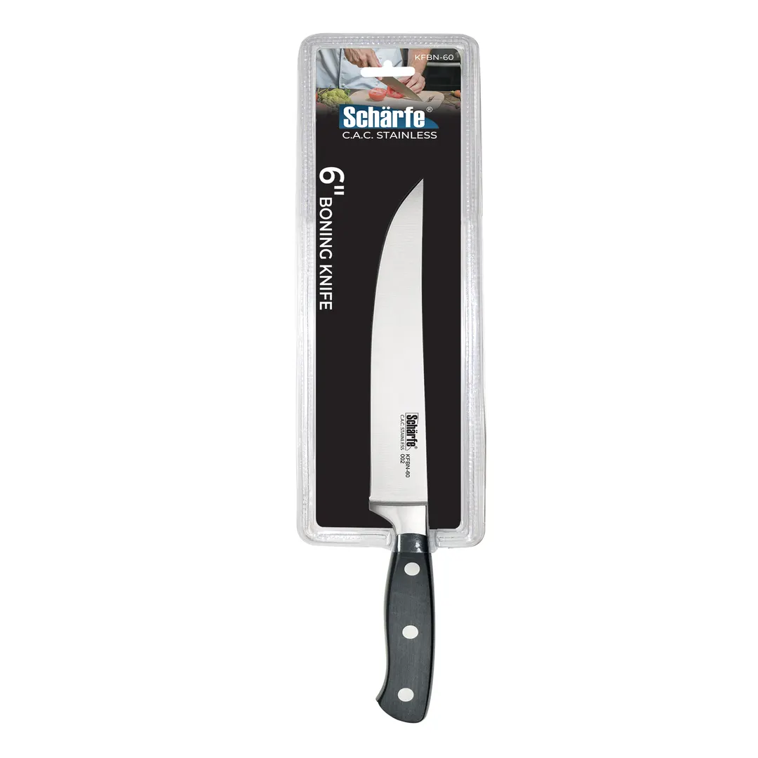 CAC China KFBN-60 Scharfe Boning Knife, 6" High-Carbon Steel, Ice-Tempered, Black Handle