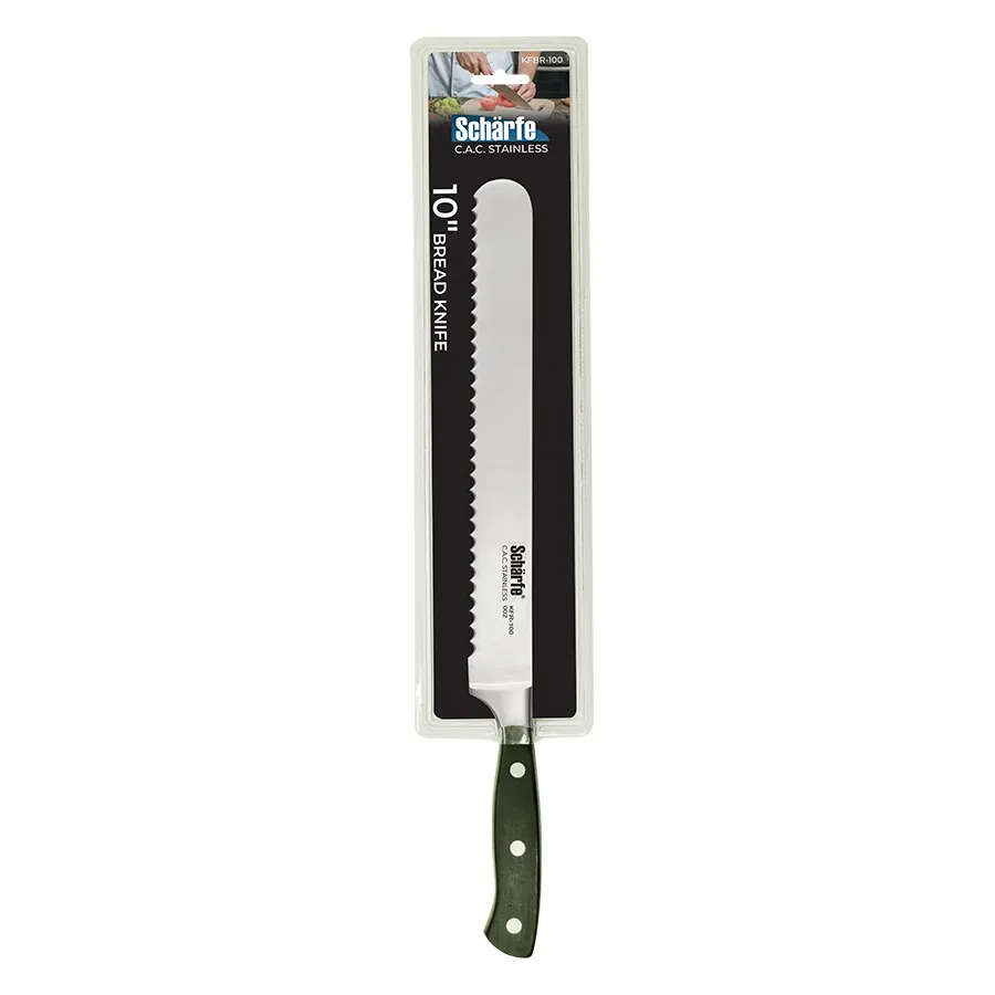 CAC China KFBR-100 Scharfe Bread Knife, 10" High-Carbon Steel, Forged, Full Tang, Black Handle