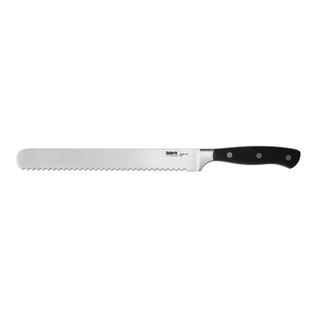 CAC China KFBR-100 Scharfe Bread Knife, 10" High-Carbon Steel, Forged, Full Tang, Black Handle