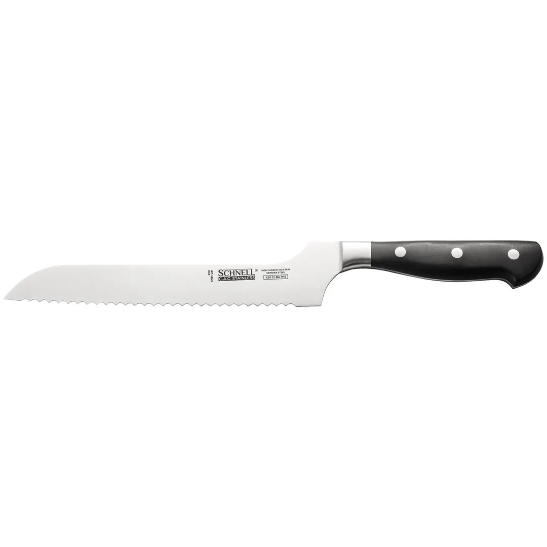 CAC China KFBR-G81 Schnell Bread Knife, 8-3/8" Offset, Forged, High-Carbon Steel Blade, Black Handle