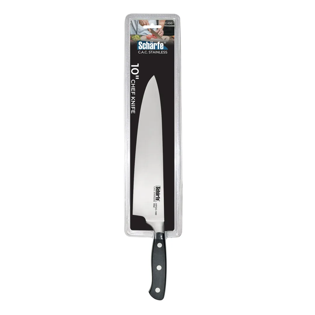 CAC China KFCC-100 Scharfe Chef Knife, 10" Forged High-Carbon Steel, Black Handle