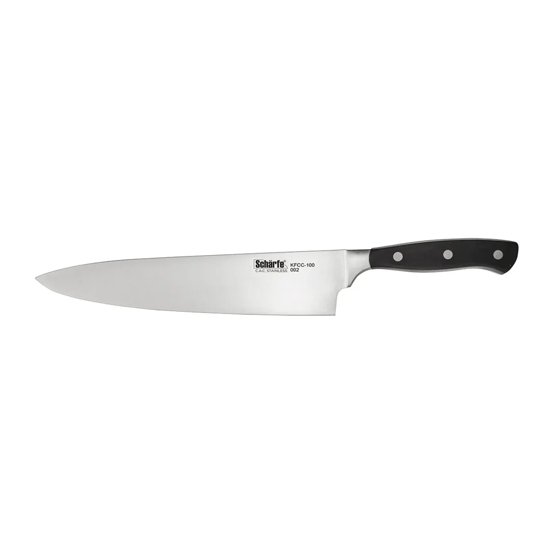 CAC China KFCC-100 Scharfe Chef Knife, 10" Forged High-Carbon Steel, Black Handle