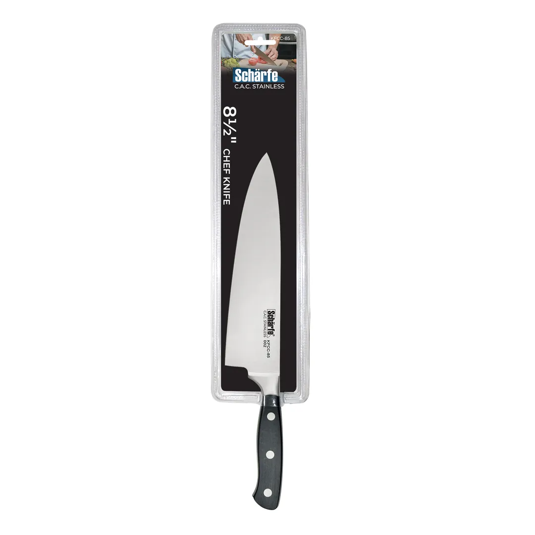 CAC China KFCC-85 Scharfe Chef Knife 8-1/2" Forged Full Tang, High‑Carbon Steel, Black Handle