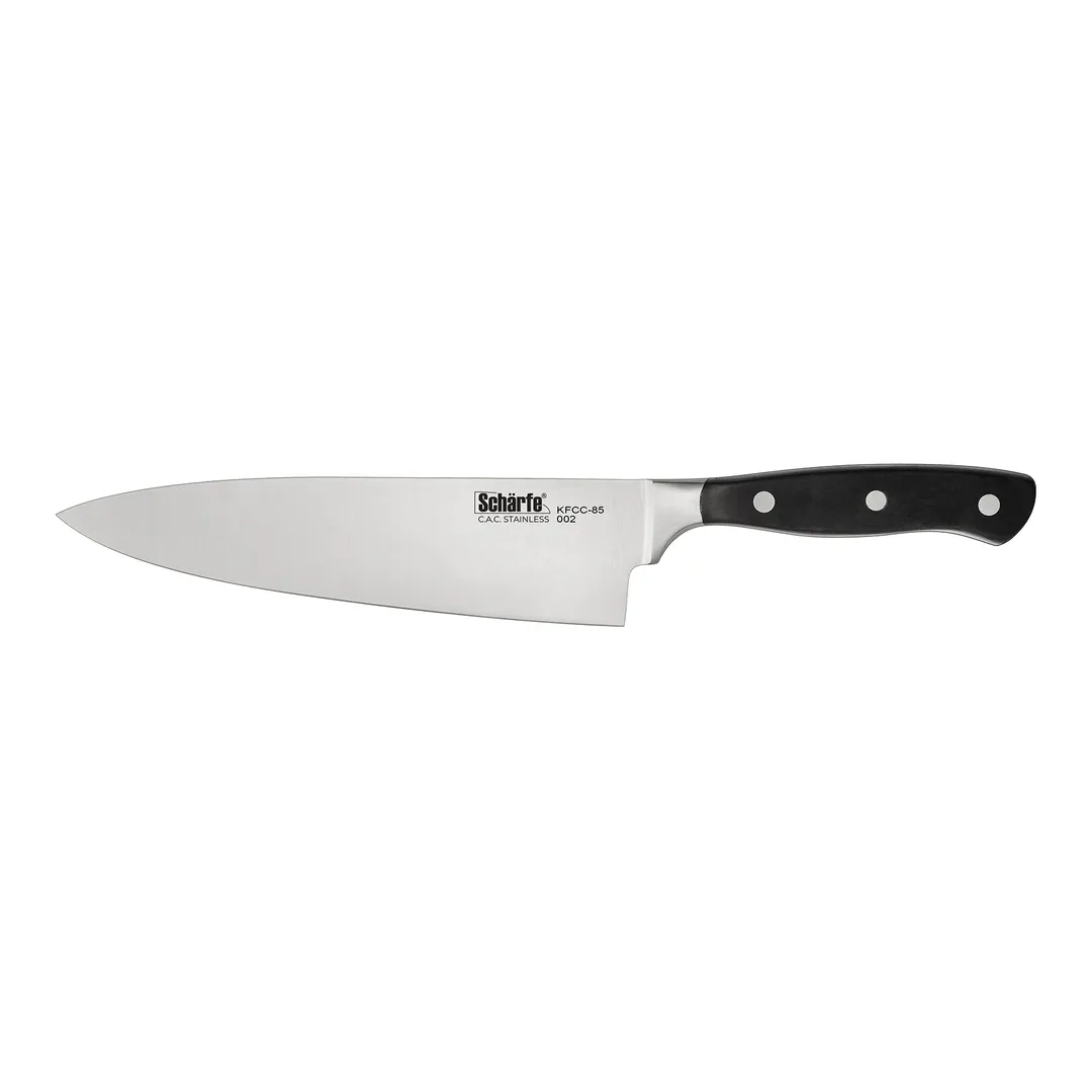 CAC China KFCC-85 Scharfe Chef Knife 8-1/2" Forged Full Tang, High‑Carbon Steel, Black Handle