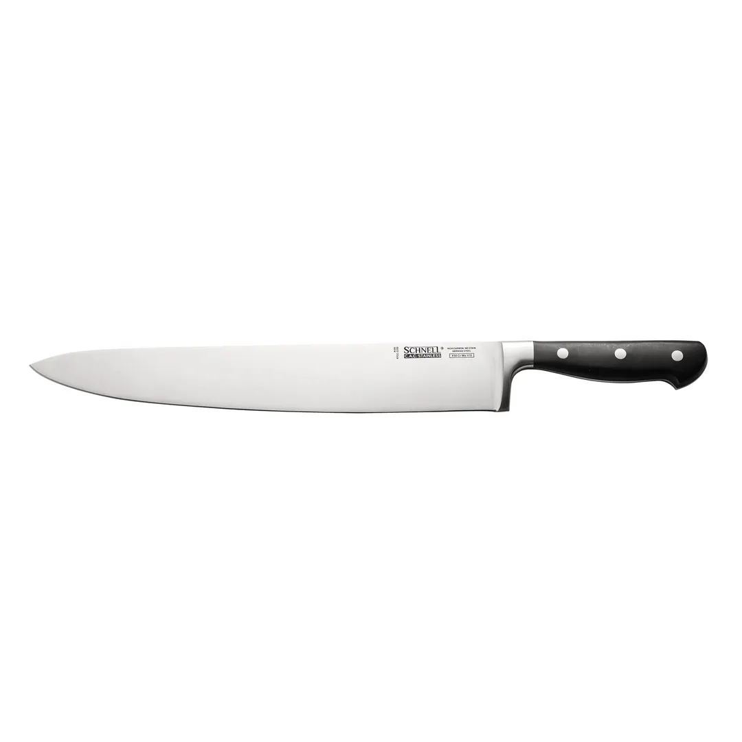 CAC China KFCC-G120 Chef Knife – 12" Forged Tang, High‑Carbon Steel Blade, Tempered, Black Handle