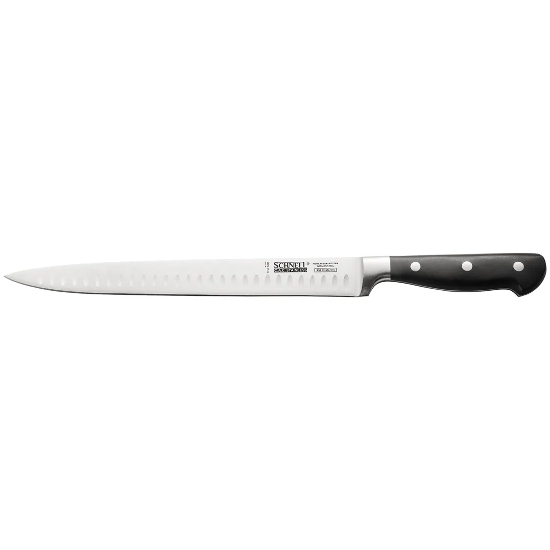 CAC China KFCV-G101 Carving Knife, 10" German High-Carbon Steel, Ice-Tempered, Black Handle
