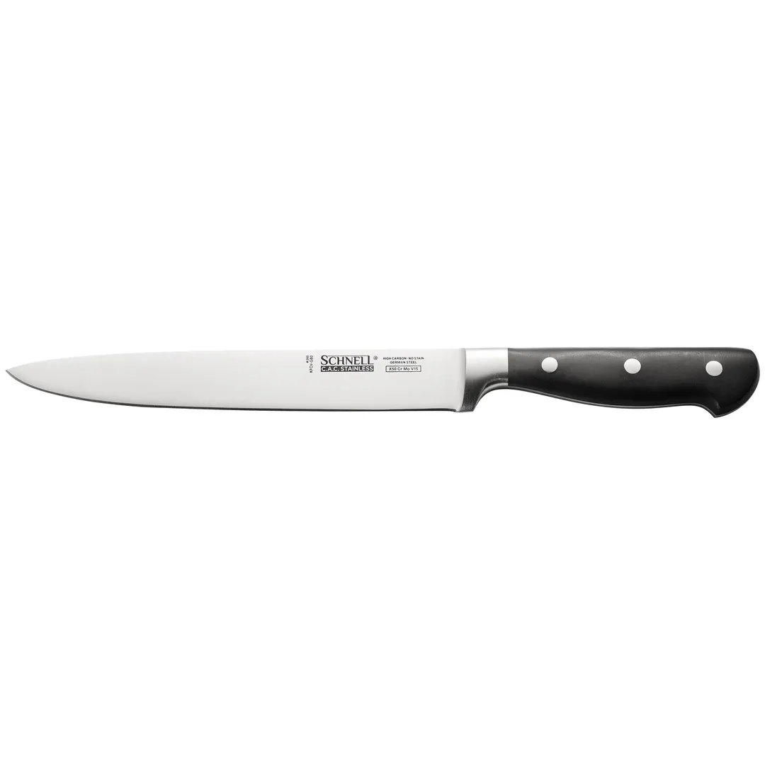 CAC China KFCV-G80 Schnell Carving Knife, 8" Forged, High-Carbon Steel Blade, Black Handle