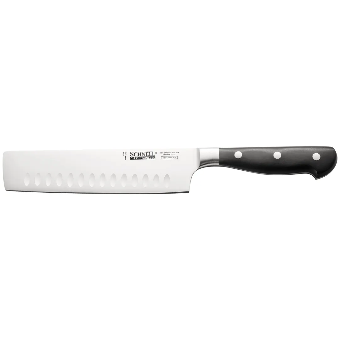 CAC China KFNK-G72 Schnell Nakiri Knife, 7-1/4" German High-Carbon Steel, Black Handle