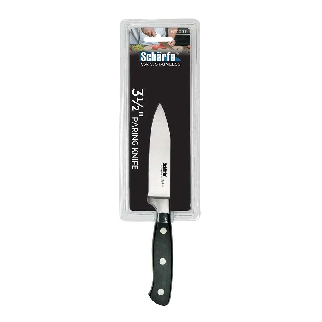 CAC China KFPC-35 Scharfe Paring Knife, 3-1/2" Forged, High-Carbon Steel, Black Handle