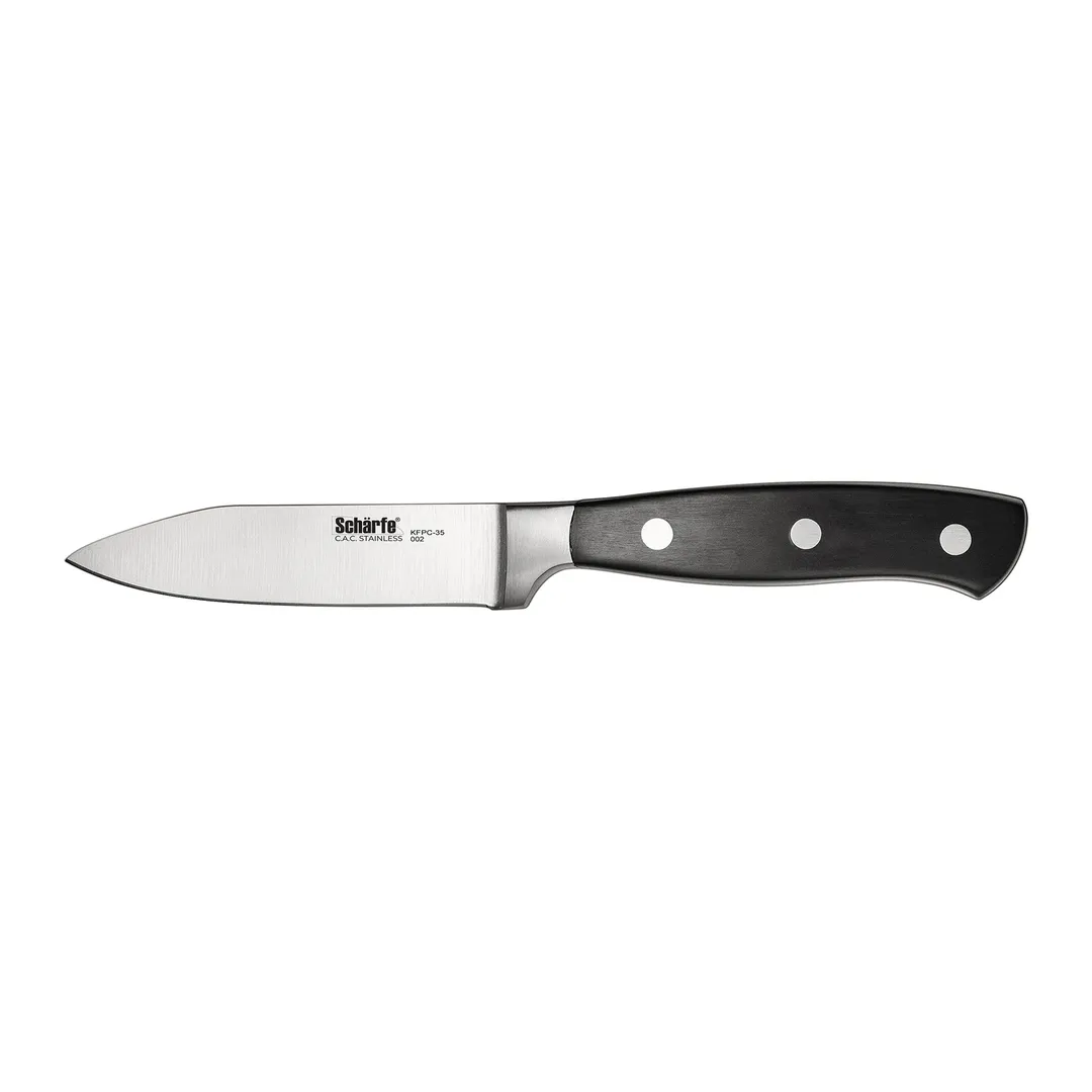 CAC China KFPC-35 Scharfe Paring Knife, 3-1/2" Forged, High-Carbon Steel, Black Handle