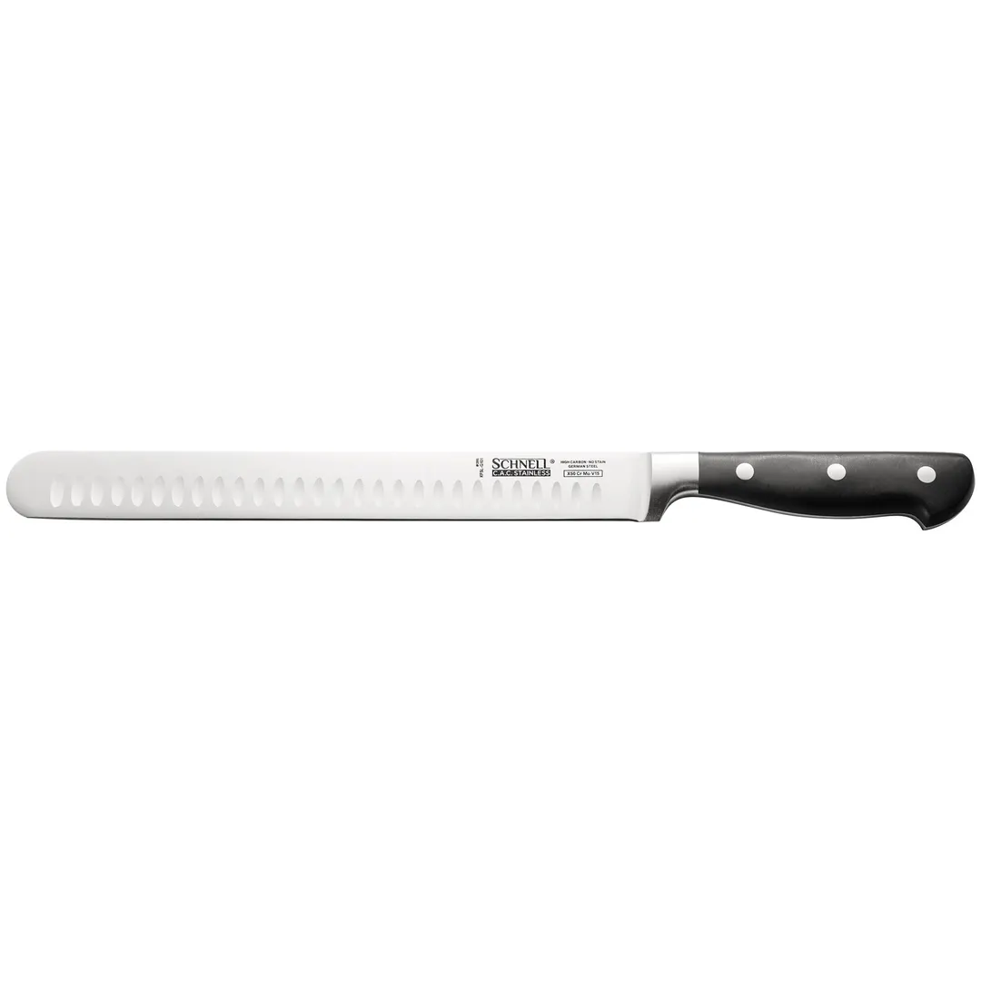 CAC China KFSL-G101 Schnell Slicing Knife, 10", German High-Carbon Steel, Ice-Tempered, Black Handle