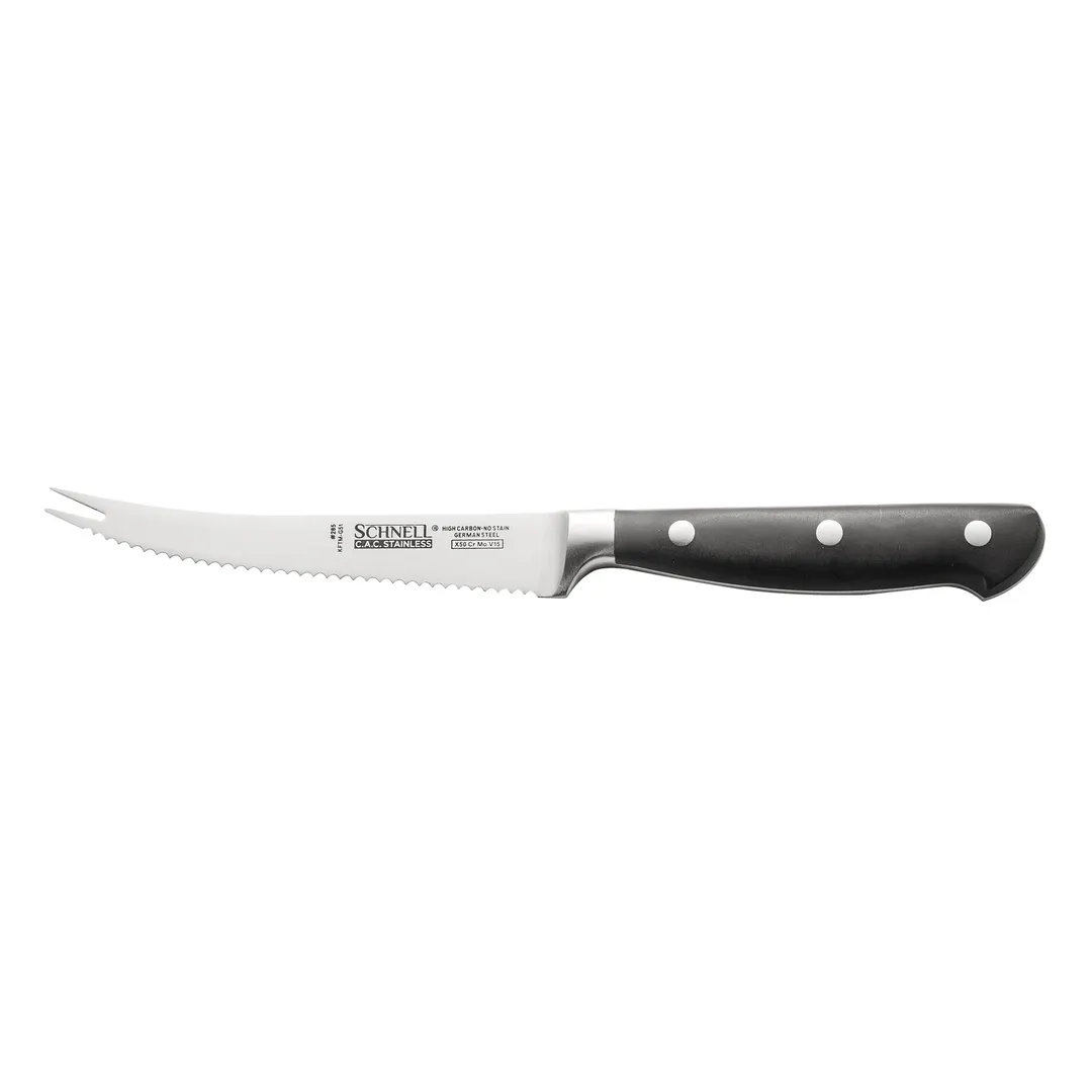 CAC China KFTM-G51 Schnell Tomato Knife, 5" Forged, German High-Carbon Steel Blade, Black Handle