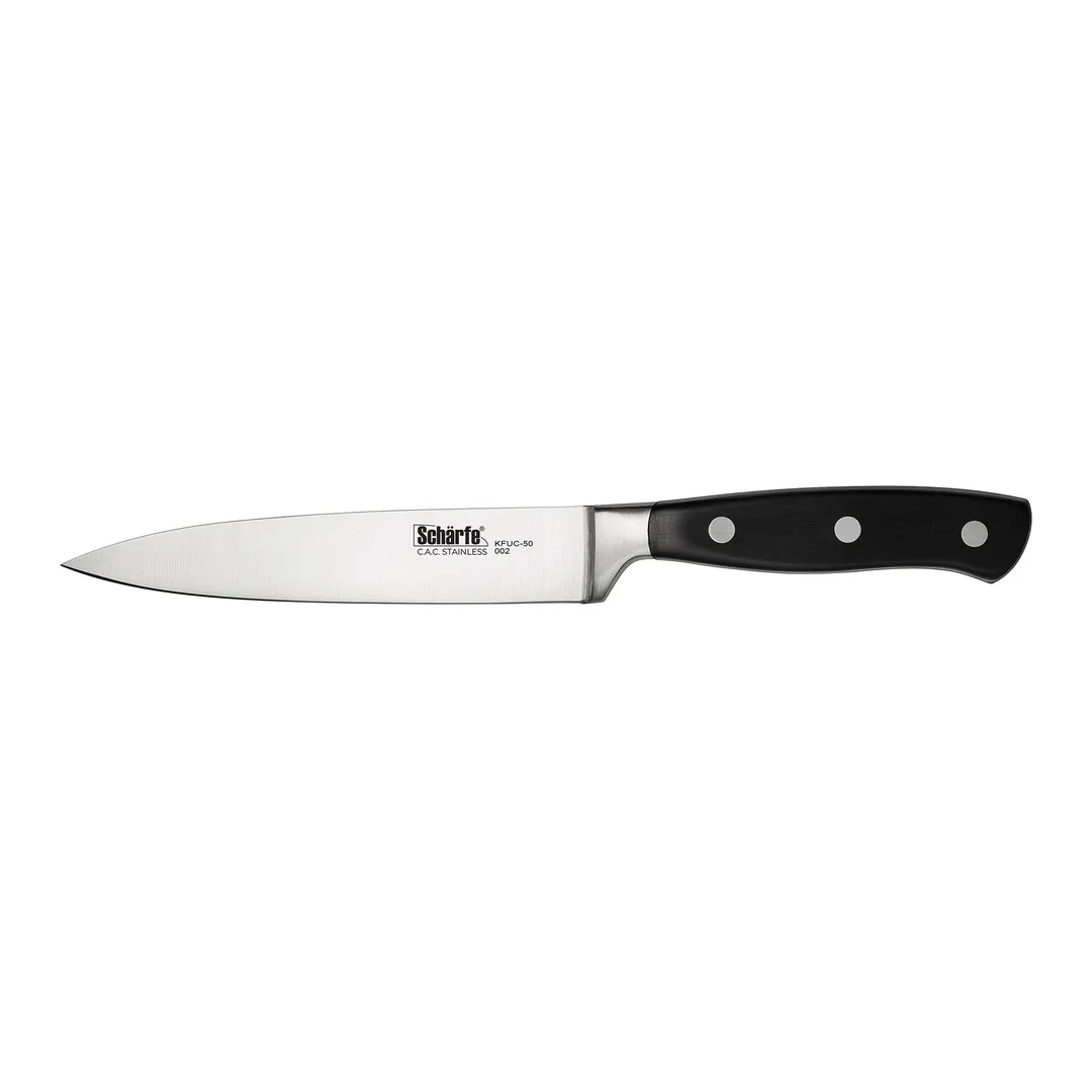 CAC China KFUC-50 Scharfe Utility Knife, 5" High-Carbon Steel, Ice-Tempered, Black Handle