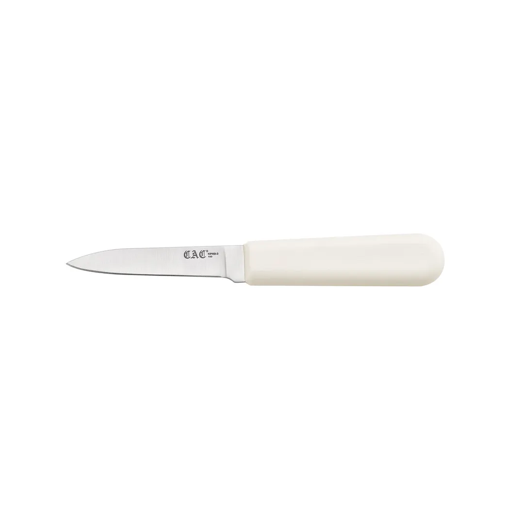 CAC China KPHD-3 Paring Knife, 3" Pointed Tip, White Plastic Handle, Precision Kitchen Cutlery