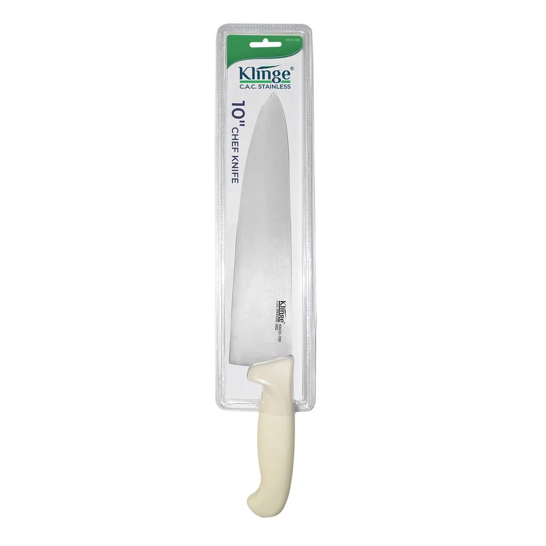 CAC China KSCC-100 Klinge Chef Knife, 10" Stamped, German High-Carbon Steel, White Handle