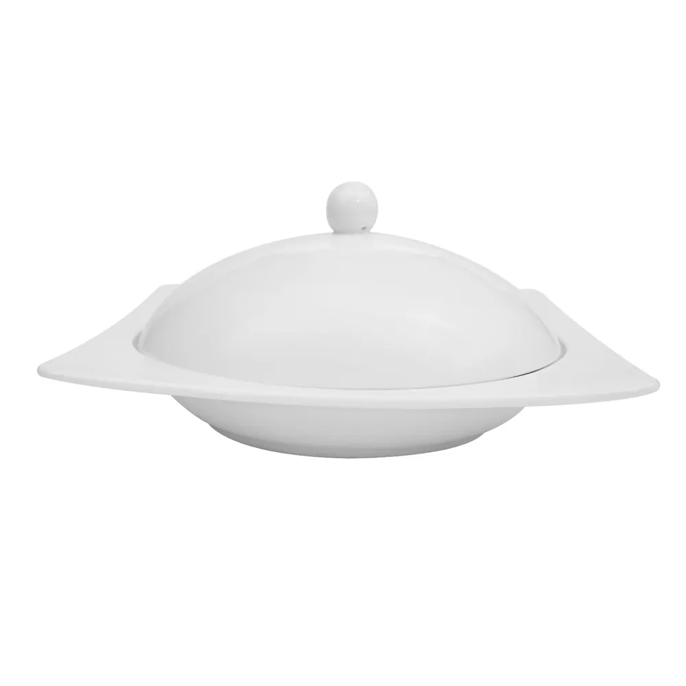 CAC China KSE-208 Square 8" Pasta Bowl with Cover, 10 oz Super White Porcelain, Oven Safe - Set