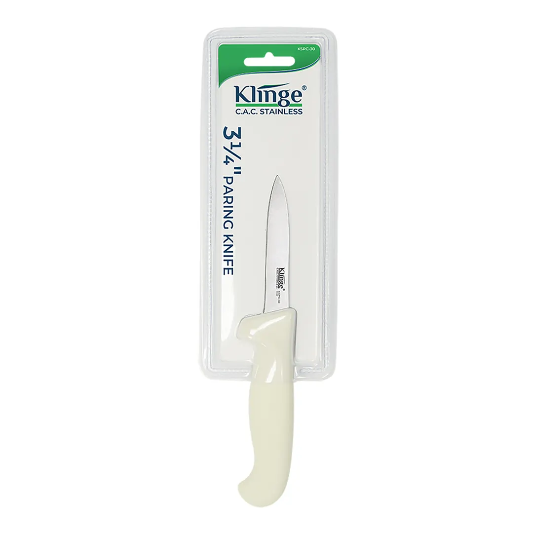CAC China KSPC-30 Paring Knife, 3" Blade, High-Carbon Steel, White Handle