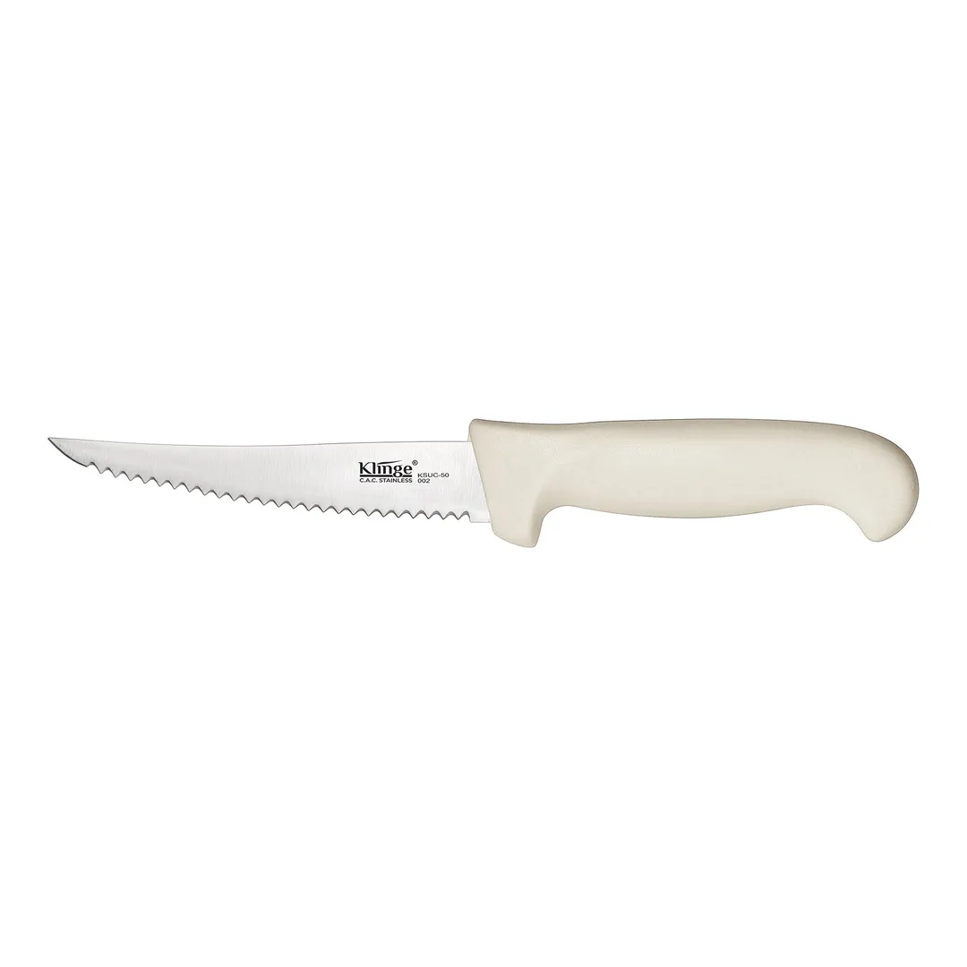 CAC China KSUC-50 Utility Knife, 5" Blade, Stamped, German High-Carbon Steel, White Handle