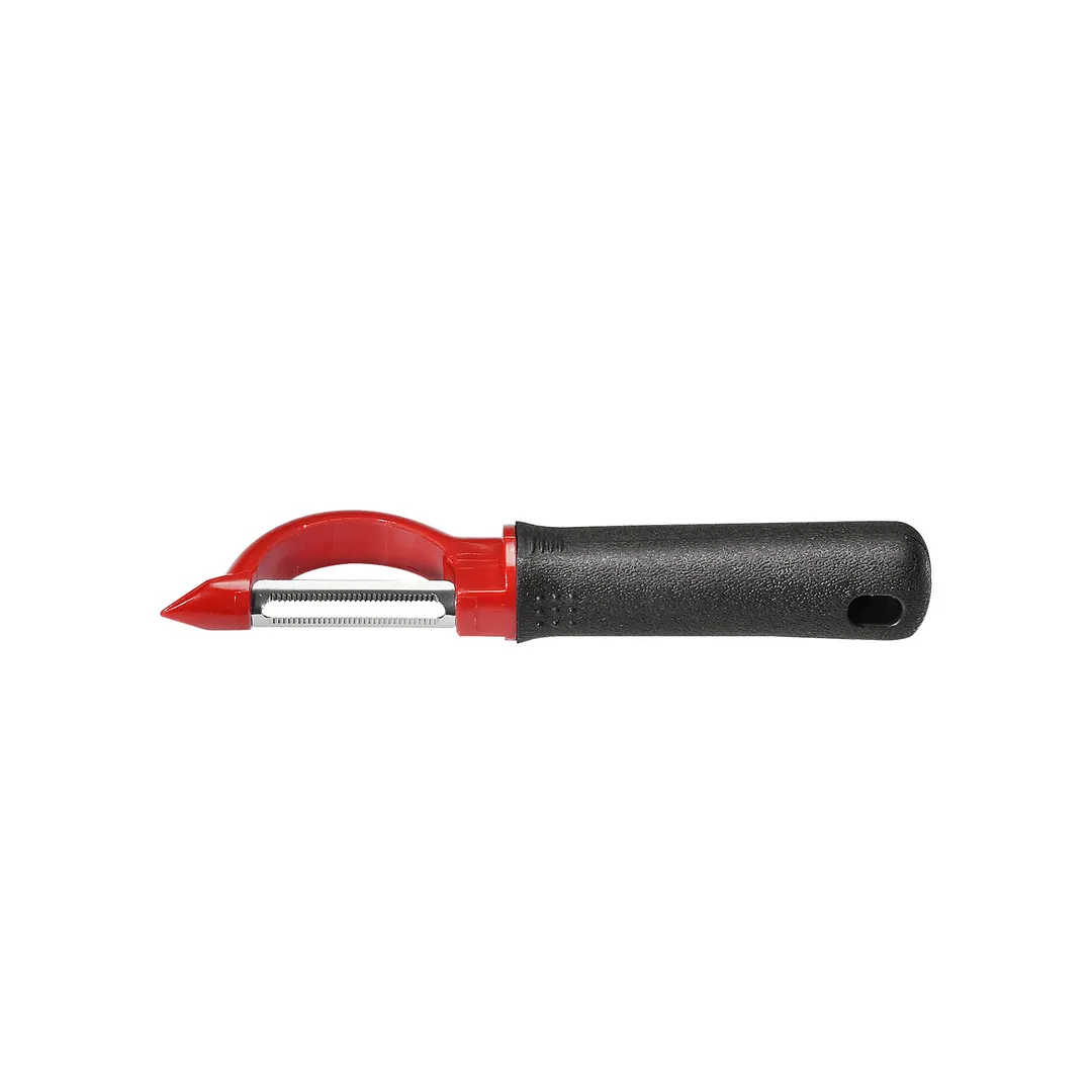 CAC China KTCG-PS06 Peeler, 7" Serrated Edge, Black Soft‑Touch Handle, Stainless Steel
