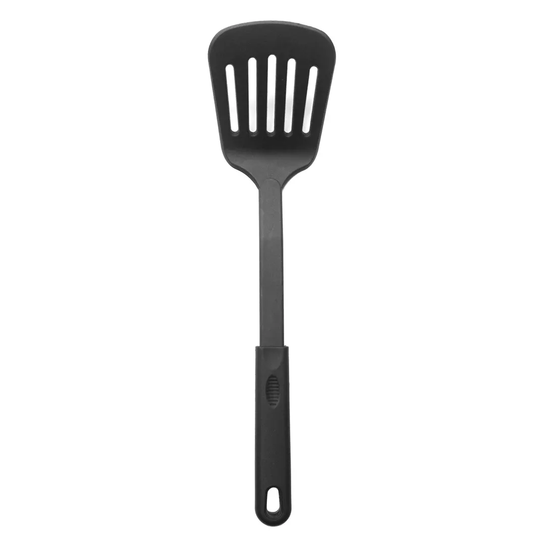 CAC China KUNL-TL06 Plastic Slotted Turner, Black Nylon Handle, Construction, Non‑Stick Cookware