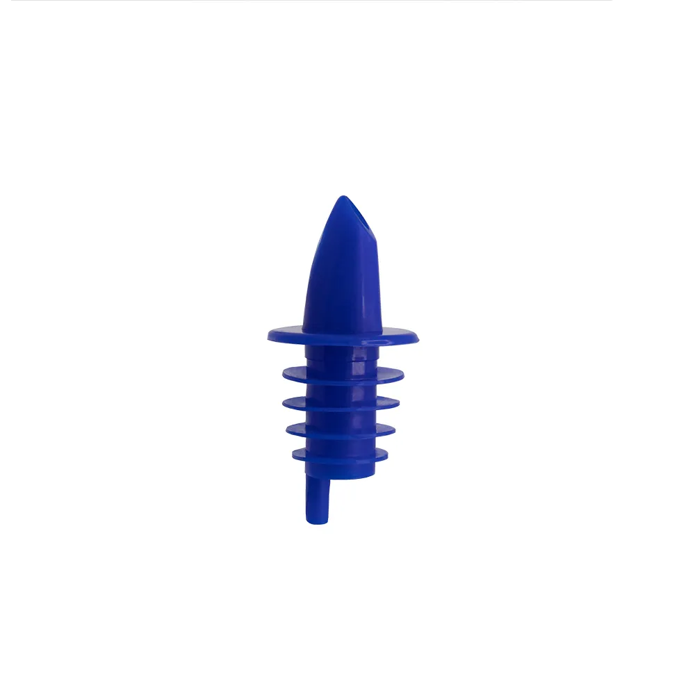 CAC China LQPR-P2BL Liquor Pourer – Free Flow Plastic Spout, Blue Color, With Collar, Sold per Dozen (12 pcs)