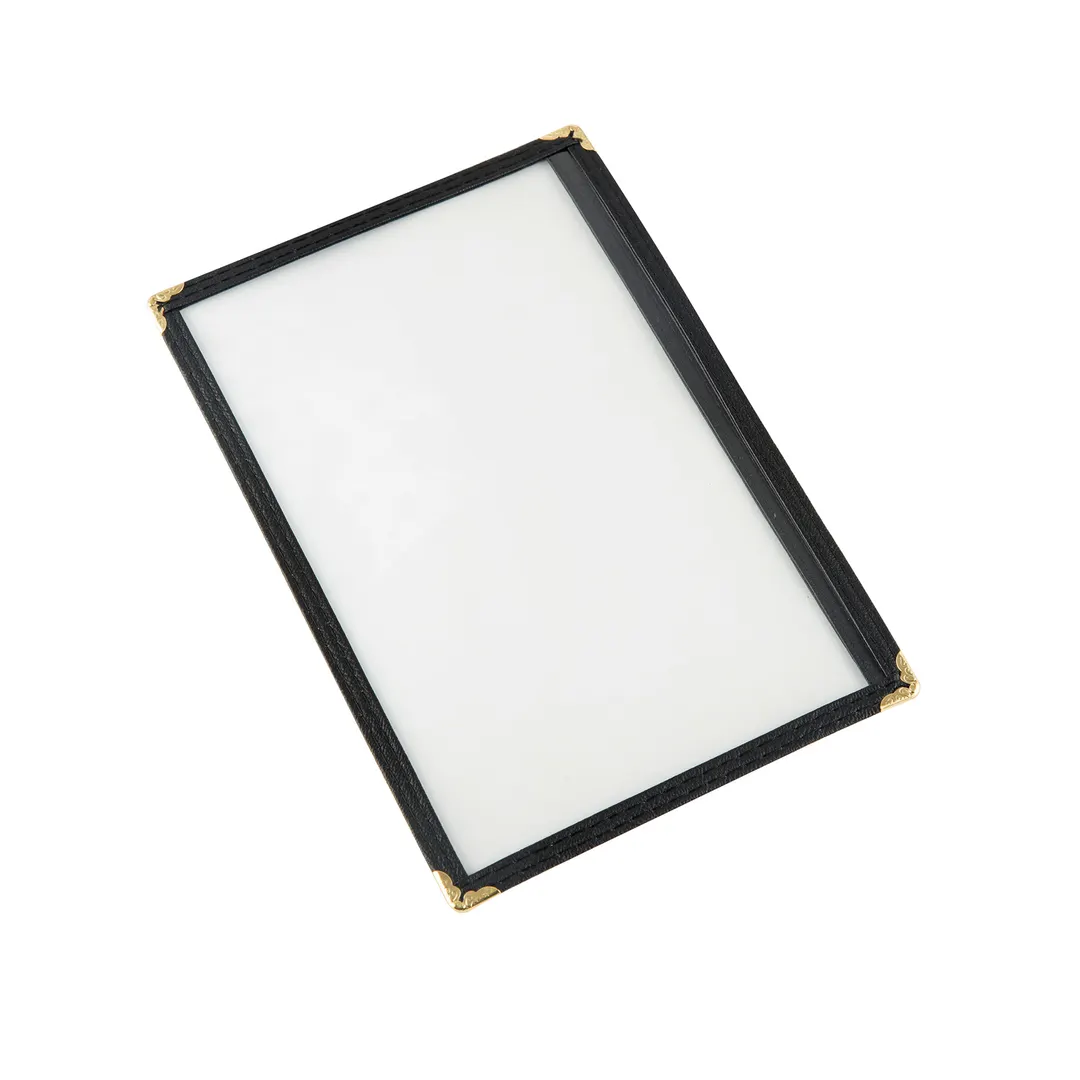 CAC China MCP1-58BK Cover, 1-Pocket Vinyl, 8-1/2" x 5-1/2" Double-Sided View, Brass Corners, Trim