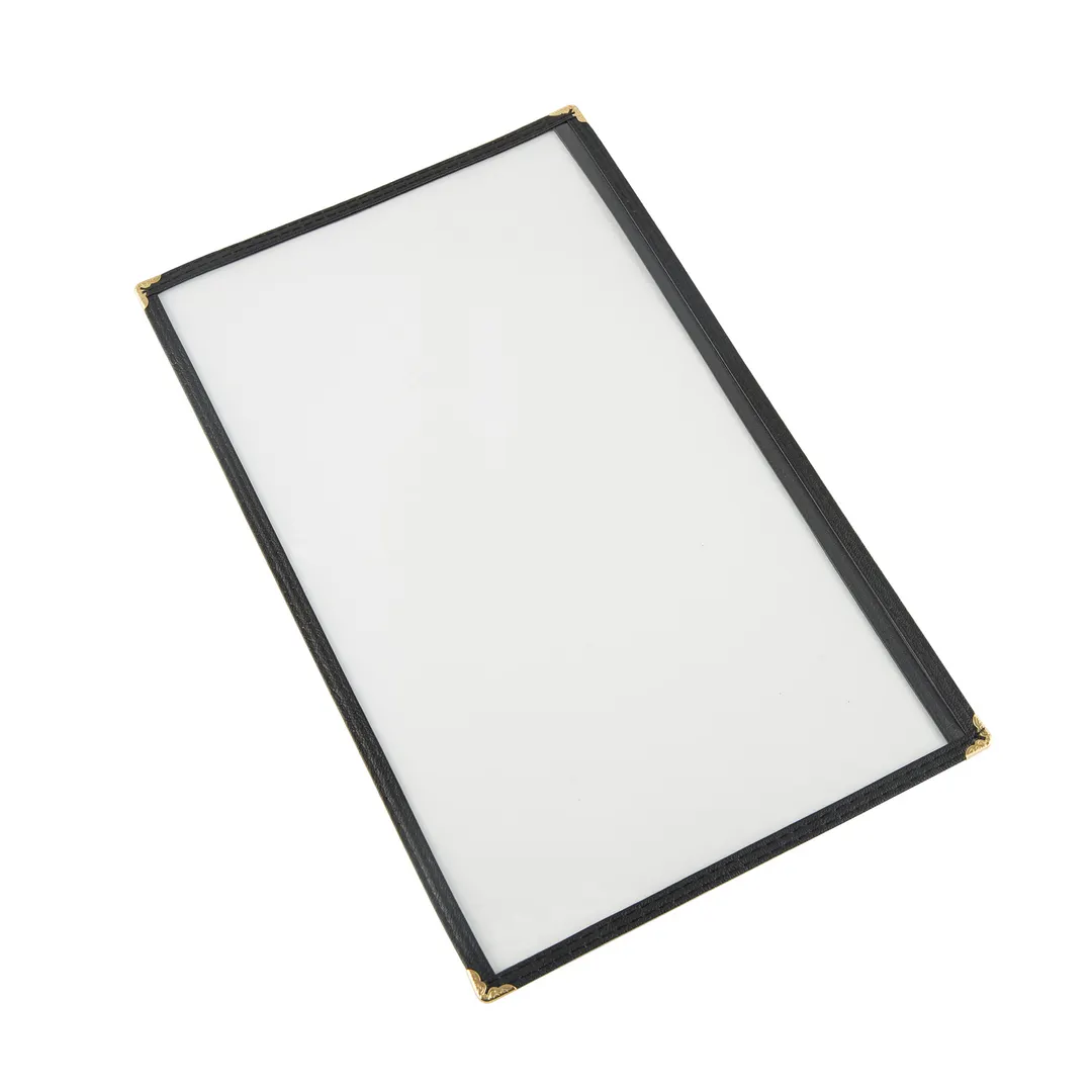 CAC China MCP1-914BK Menu Cover, 1-Pocket 8-1/2" x 14" Legal Insert, Brass Corners, Black Trim