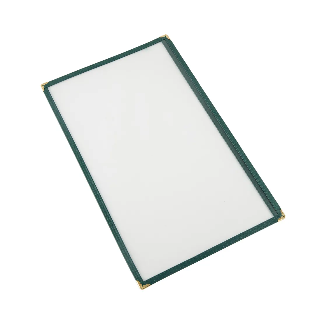 CAC China MCP1-914GN Menu Cover, 1-Pocket, 8-1/2" x 14" Legal Insert, Brass Corners, Green Trim