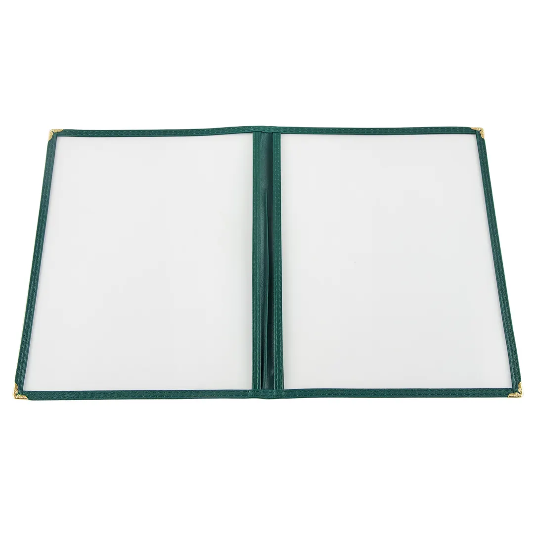 CAC China MCP2-911GN Menu Cover, 2-Pocket Booklet, 8-1/2" x 11" Insert, View, Brass Corners, Trim