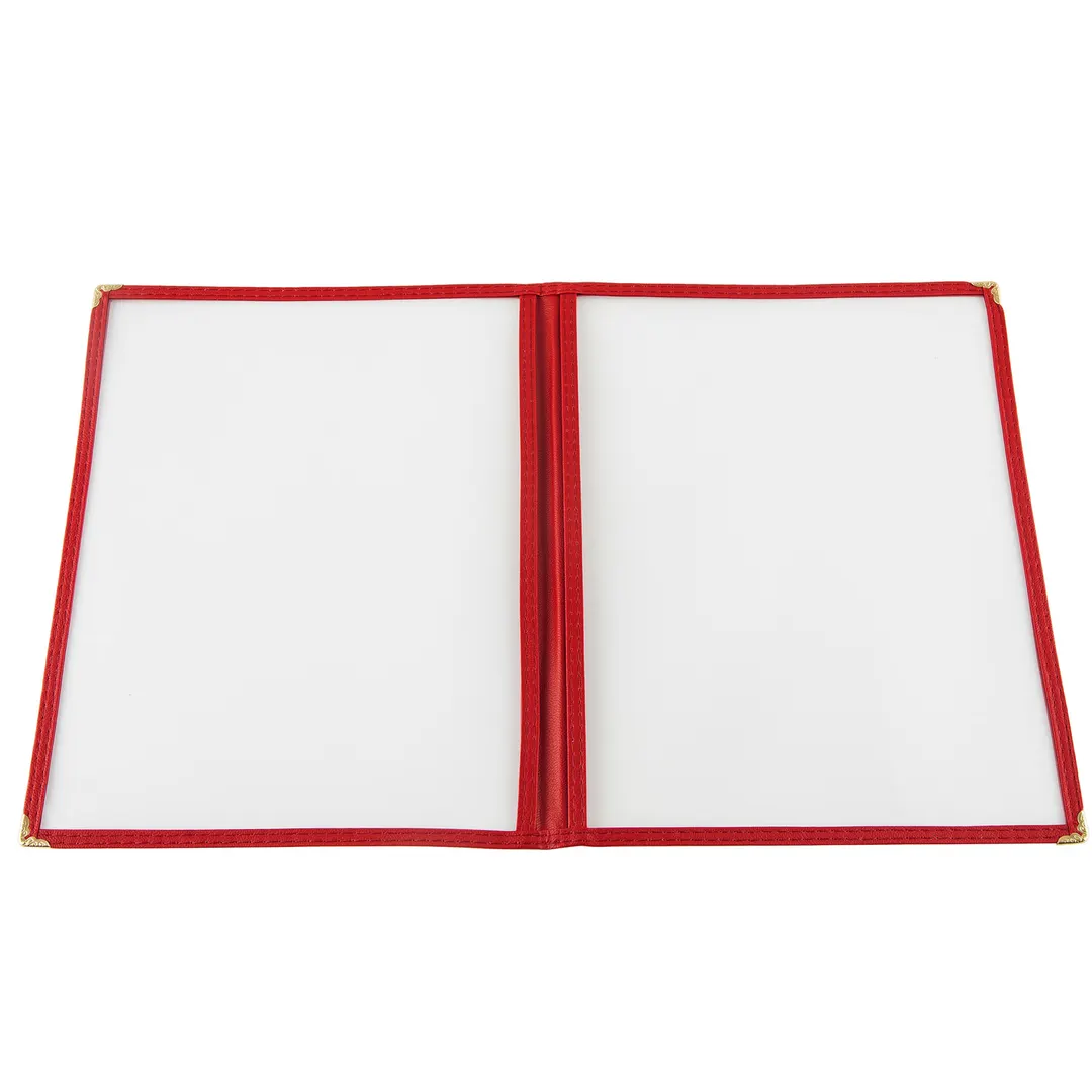 CAC China MCP2-911RD Menu Cover, 2-Pocket, 8-1/2" x 11", Brass Corners, Red Trim, Double‑Sided View