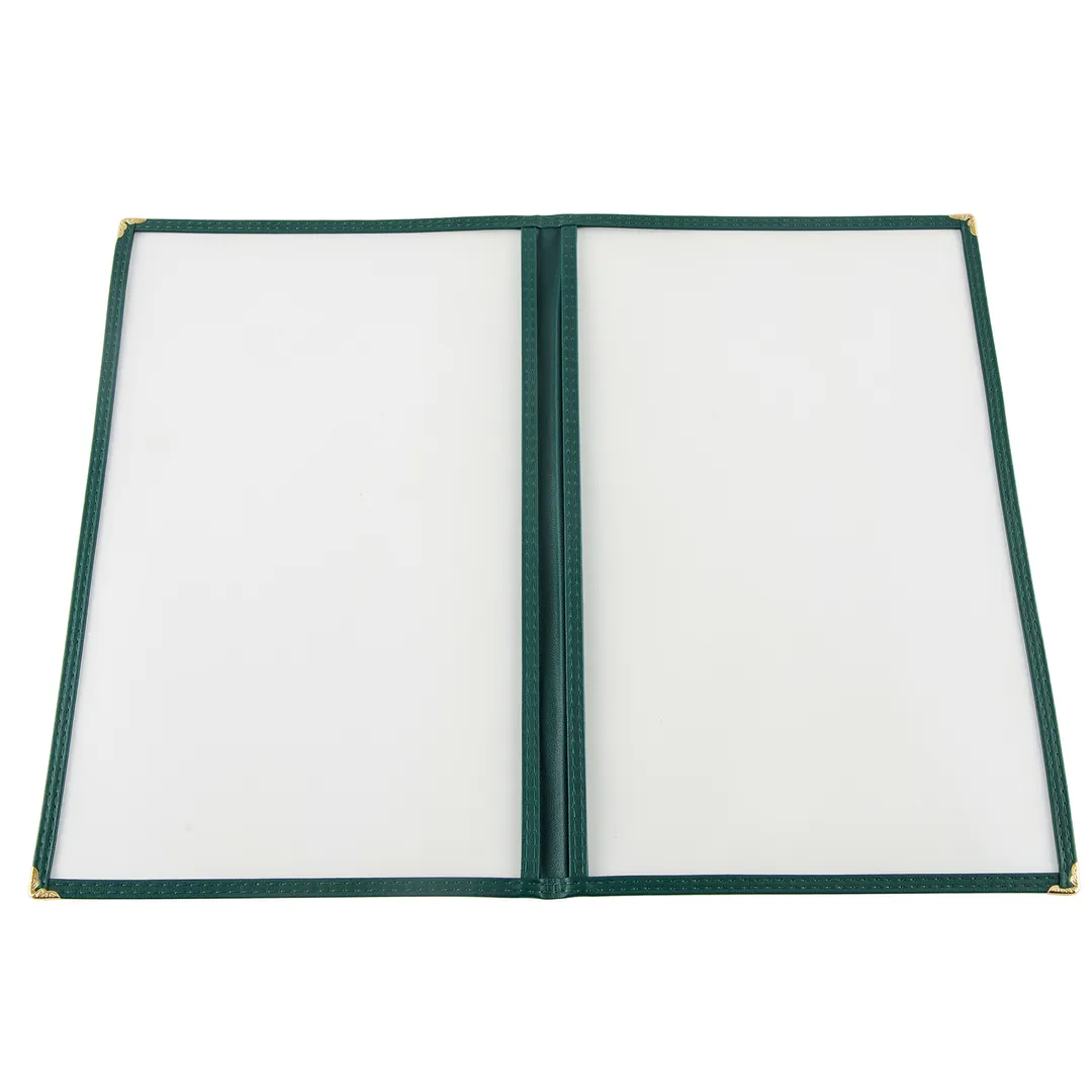 CAC China MCP2-914GN Menu Cover, 2-Pocket Vinyl, 8-1/2" x 14" Insert, Green Trim, Double-Sided View