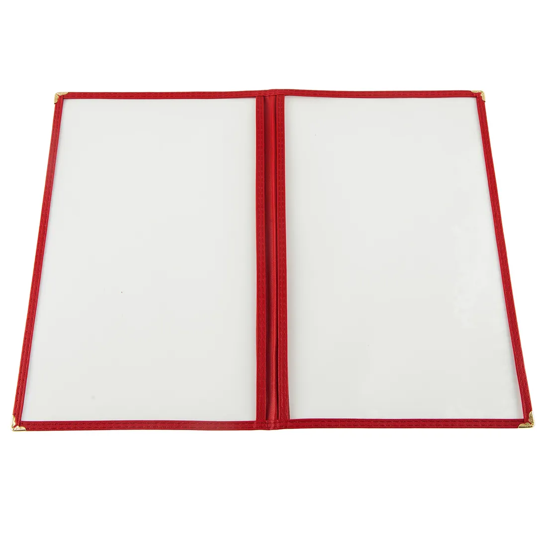 CAC China MCP2-914RD Menu Cover, 2-Pocket Vinyl Booklet, 8-1/2" x 14", Insert, Red Trim, Brass Corners