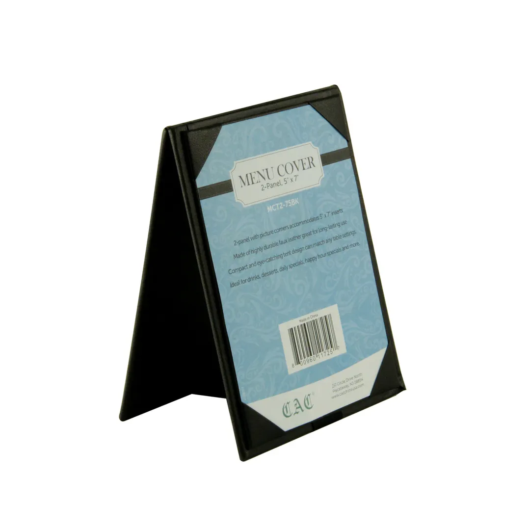CAC China MCT2-75BK - Menu Tent Cover, 5" x 7" Black Faux Leather, 2‑Panel Insert