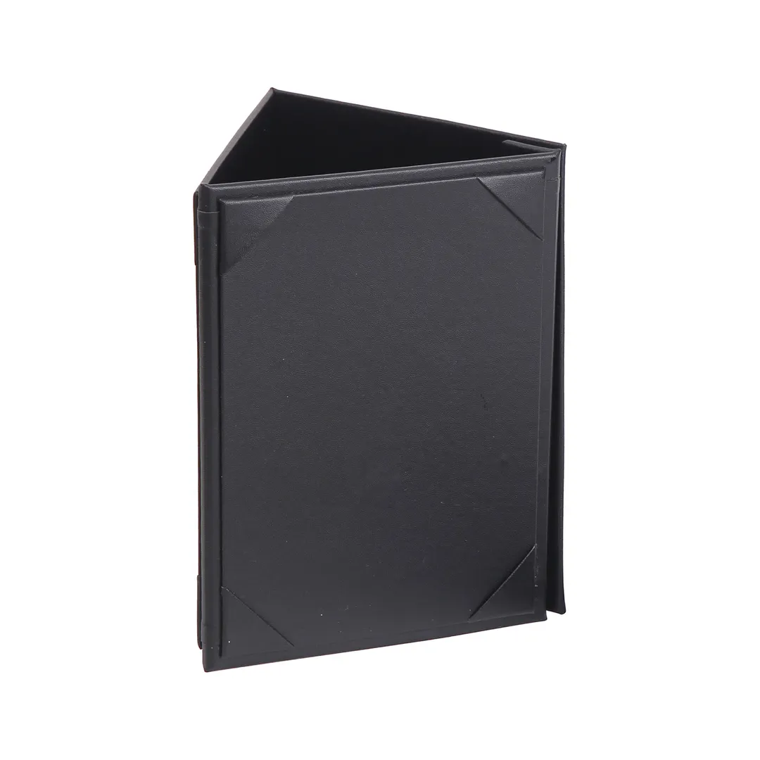 CAC China MCT3-75BK Menu Tent Cover, 2‑Panel 5" x 7" Insert, Faux Leather Black, Leather‑Like Material