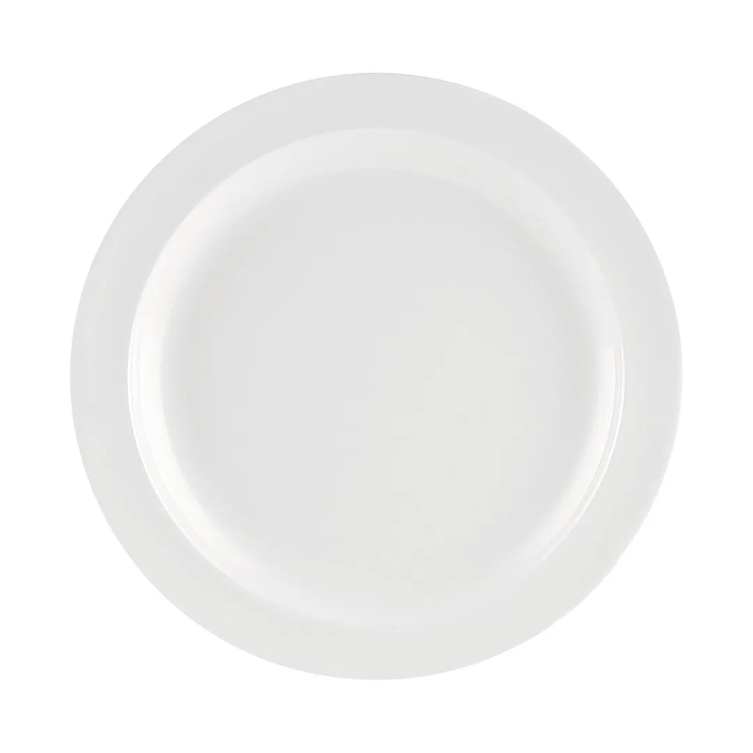 CAC China MLNC-9 Maxwell Plate, 9.75" Round Narrow Rim, White Melamine, Dishwasher Safe - 1 Dozen