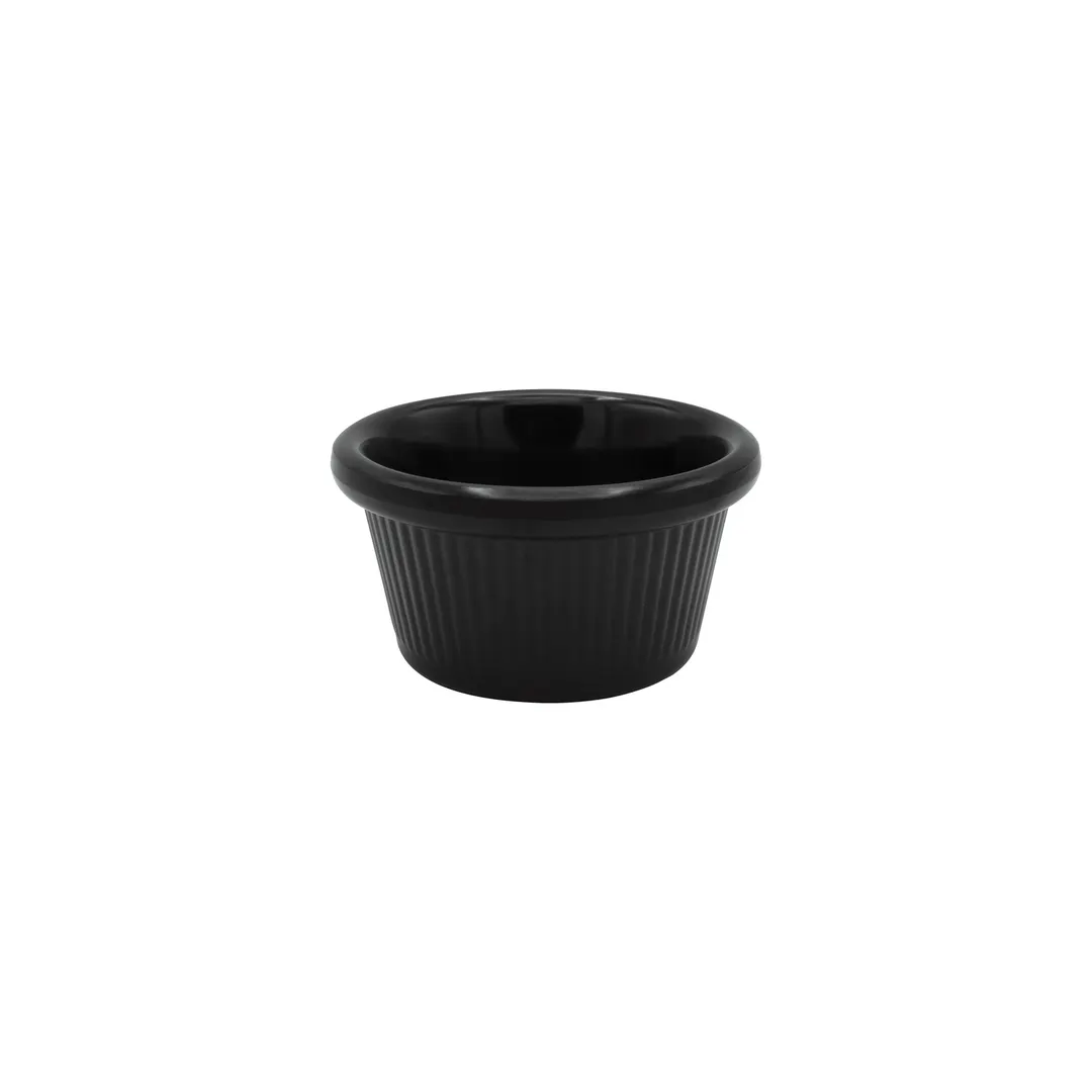 CAC China MRKF-6F-BLK 6oz Round Ramekin, 3.875"x3.875"x1.75", Black Melamine Plastic - 1 Dozen