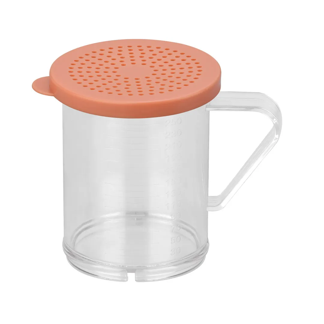 CAC China PDRG-10R-20 Dredge, 10‑11 oz Aluminum Shaker with Green Lid, Handle, 2 mm Thickness - Set