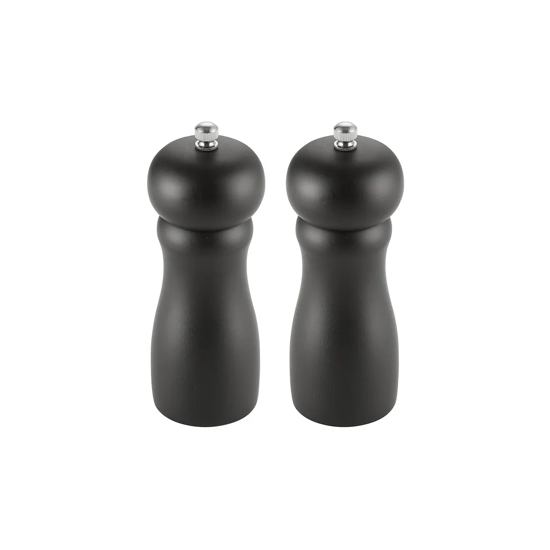 CAC China PMW2-6K Pepper Mill - 6" Height, Grinding, Top Knob, Wood Body, Matte Finish - 2/Set