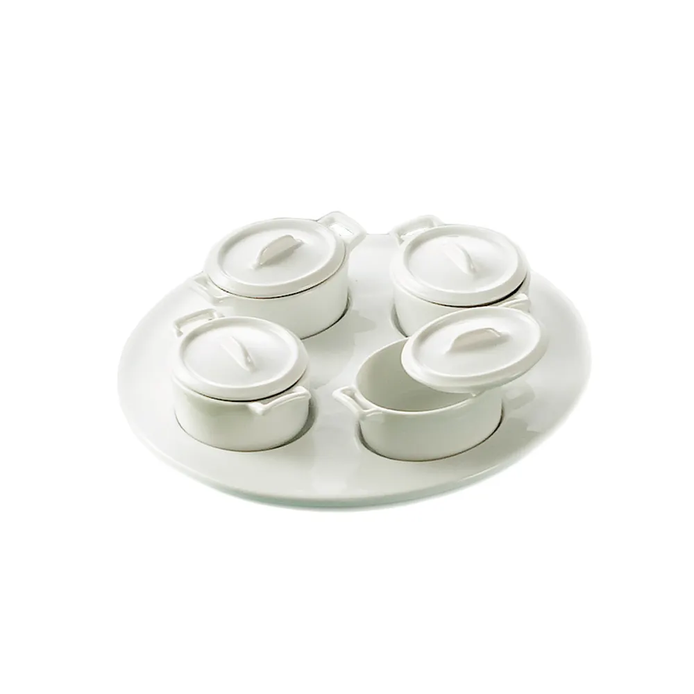 CAC China PT-B5 Caddy Set, four 3‑oz jars and one 9‑1/2" tray, dishwasher microwave safe - Set