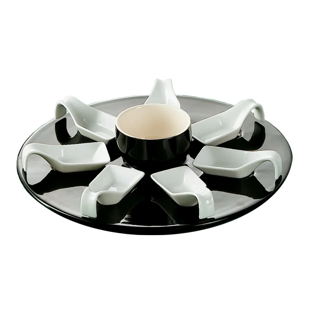 CAC China PTP-23-BLK Spoon Set, 7 Half‑Oz Spoons, 7‑Oz Bowl, 12‑Inch Tray, Black, Safe - Set