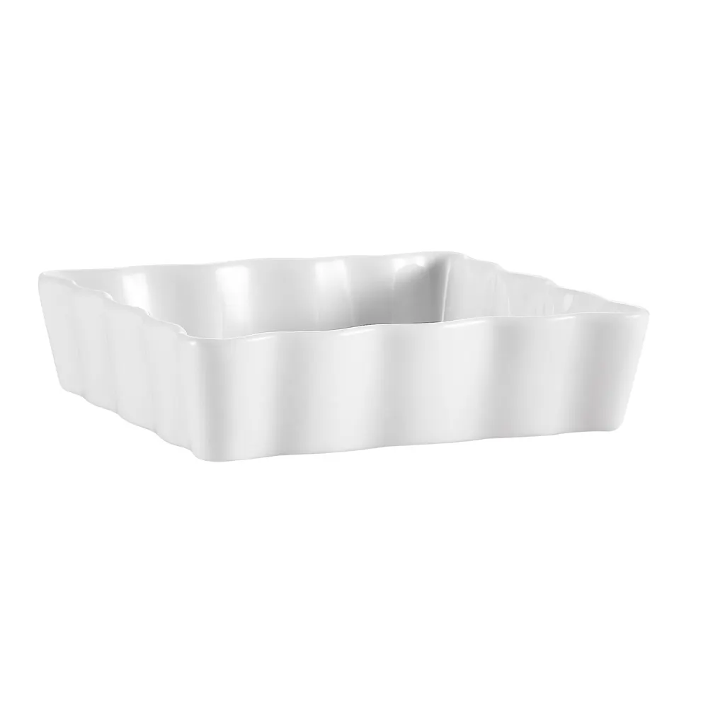 CAC China QCD-SQ6 - 18 oz Square Fluted Porcelain Ramekin, 6"x6"x1", White, Microwave Safe - 1 Dozen