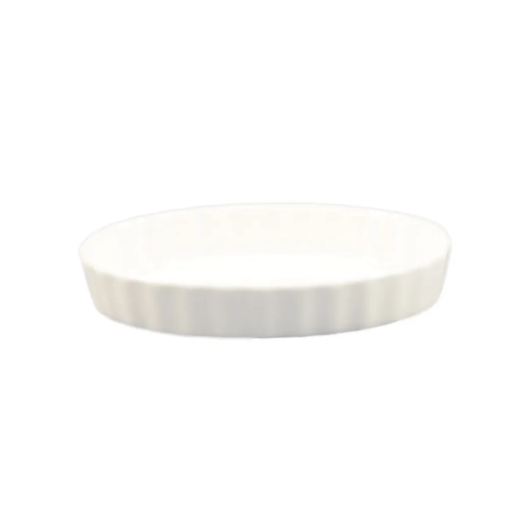 CAC China QSV-11 Quiche Ramekin, Oval 36 oz (1‑2 qt) 11"×8"×1" Fluted Porcelain White - 1 Dozen