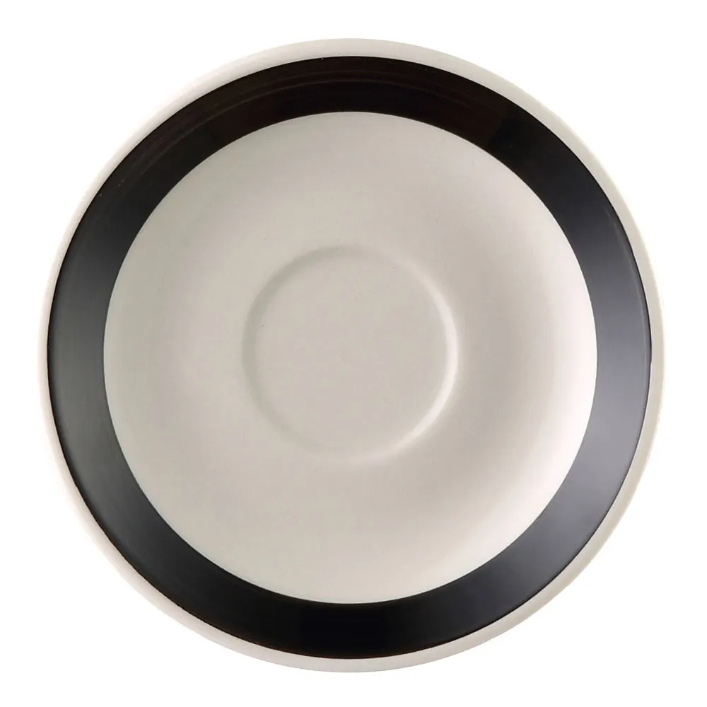 CAC China R-36-BLK Stoneware Saucer, 4½" Dia x ¾" H, Black/White, Dishwasher Oven Safe - 1 Dozen